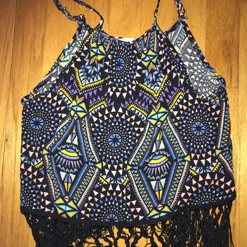 LA hearts patterned fringe top